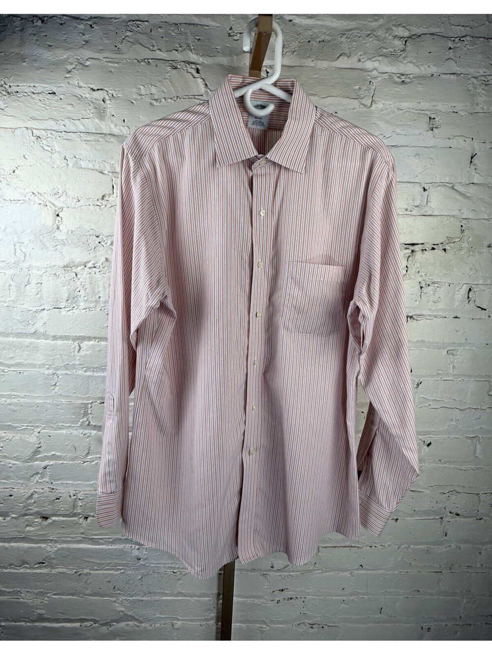 Brooks Brothers Men's Regent Fit Non-Iron Orange/White/Blue Striped Shirt 16-34